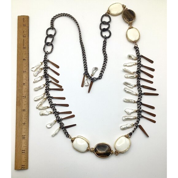 Vintage Haute Couture Designer Necklace Belt Real Baroque Long Pearls Tigers Eye
